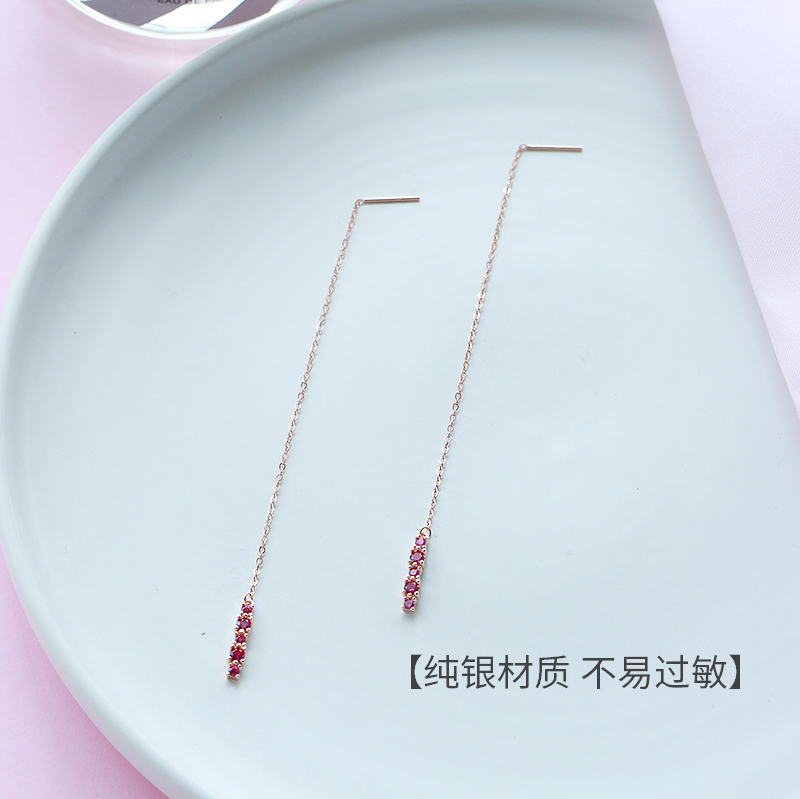 s925红色韩国小清新甜美合成锆石