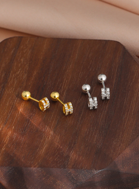 999足银H字母耳钉女2025冷淡高级感纯银螺丝耳骨钉新潮养耳洞耳环