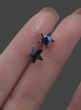 S925纯银五角星耳钉男女式韩国简约黑色三角形耳钉几何个性冷淡风