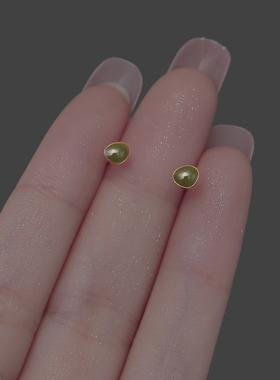 S925纯银绿色牛油果耳钉女 迷你小巧简约气质耳环复古精致高级感