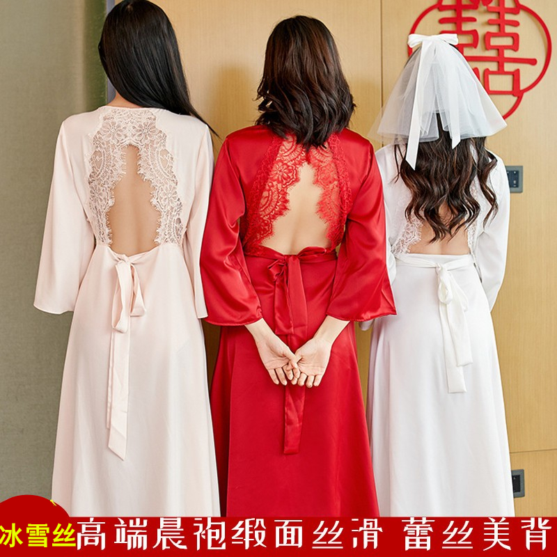礼服性感蕾丝露背新娘晨袍