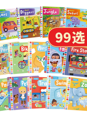 【99元任选5件】Busy Books忙碌系列 英文原版 幼儿英语启蒙绘本亲子互动儿童早教机关操作推拉纸板书 忙碌的挖掘机汽车消防站农场