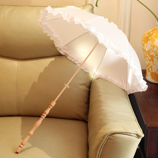 浮羽阳伞 木杆长柄伞罗莉塔cosplay拍照摄影道具白色公主洋伞