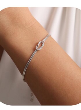 不锈钢情侣手链情人节结蛇链手工打结人字形手链欧美跨境饰品