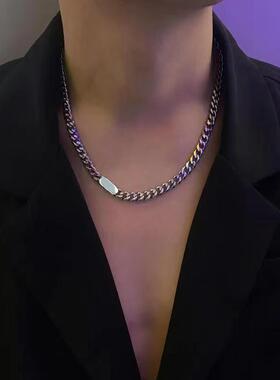 嘻哈夸张古巴链欧美街头项链男女士锁骨链个性气质饰品钛钢不掉色