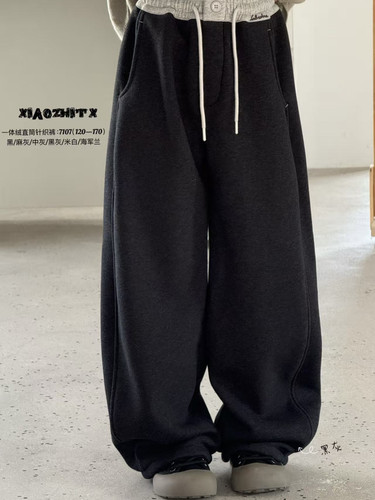 小智同学2025冬季新款女童一体绒针织弯刀裤中大童韩版加绒长裤