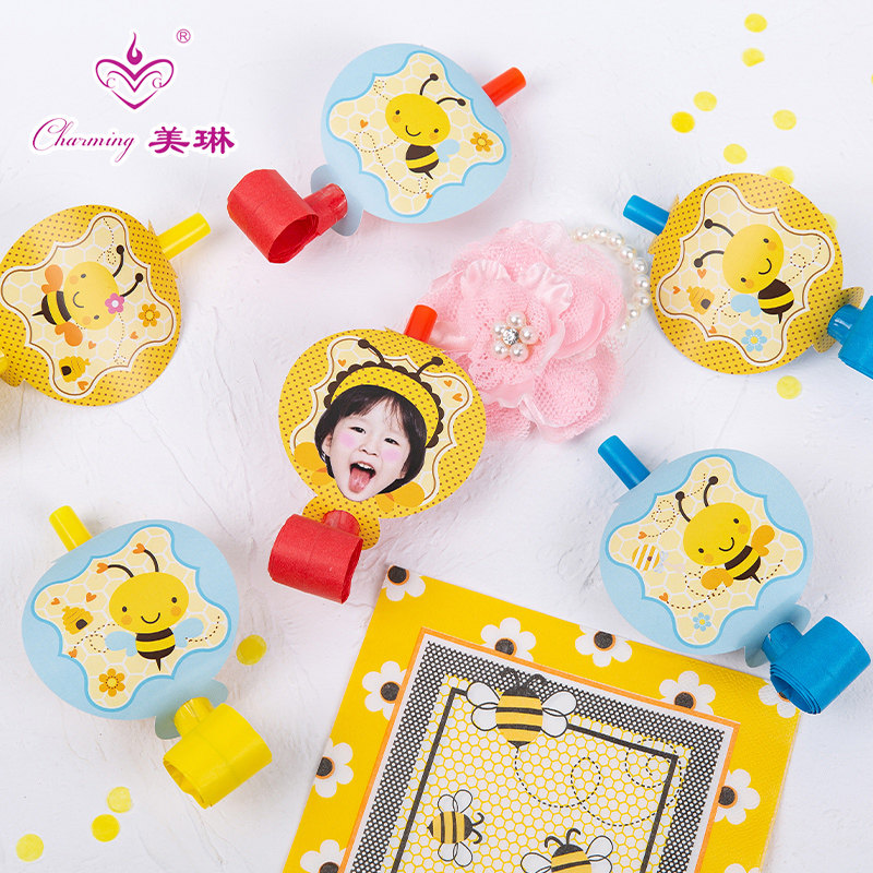 定制小蜜蜂宝宝吹吹卷生日吹龙口哨喇叭哨子小玩具塑料小孩卷哨
