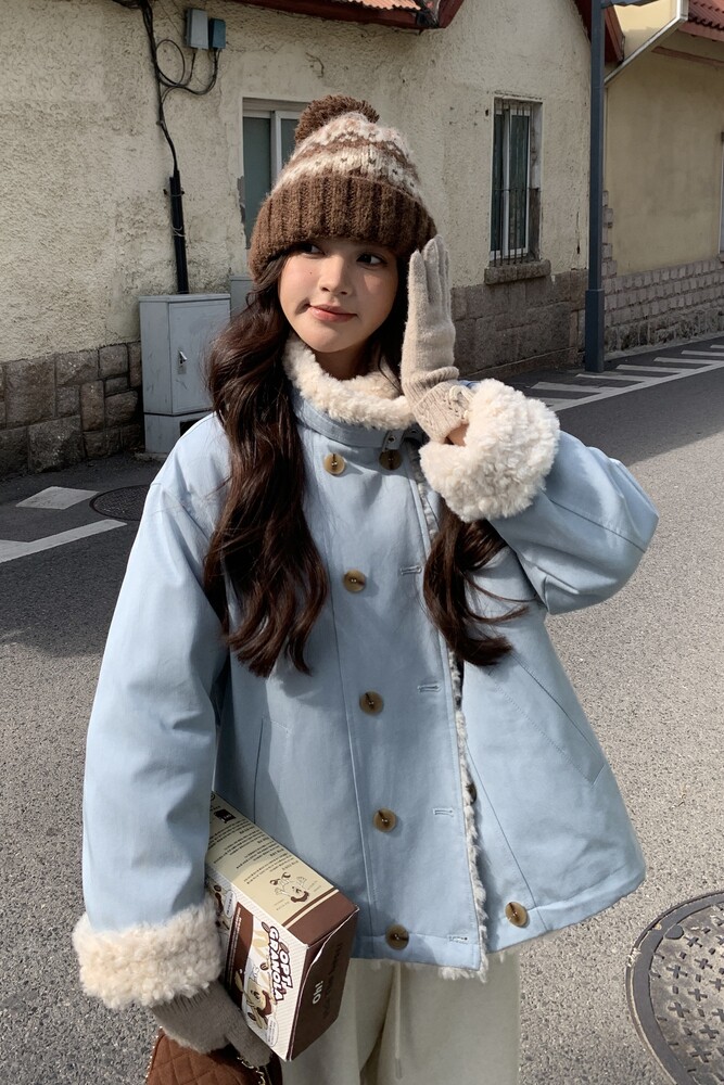 25冬季50绒羊羔毛拼接款派克羽绒服2C208-X2575-P215-K288,女装短外套,2C208
