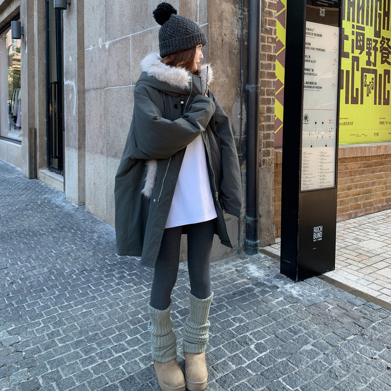 中长款派克服棉衣女冬新品oversize毛毛领加厚保暖连帽夹棉外套,女装棉衣/棉服,2C208