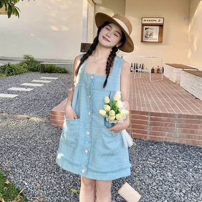 小香风中长裙格子流苏无袖