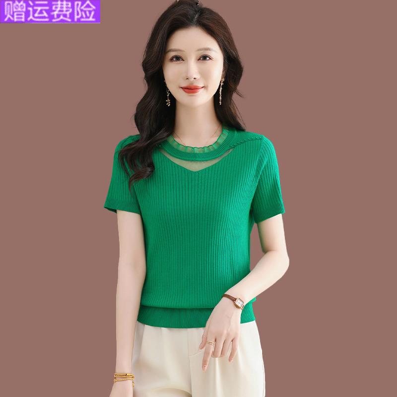 蕾丝边薄款短袖t恤女洋气新款时尚气质配裙子针织衫冰丝上衣夏季