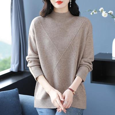 中年妈妈半高领羊毛衫女秋冬内搭加厚毛衣宽松大码胖mm羊绒打底衫