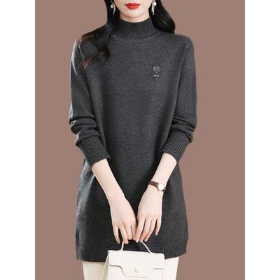 中年妈妈羊毛衫女中长款冬季洋气打底衫宽松大码半高领加厚毛衣裙