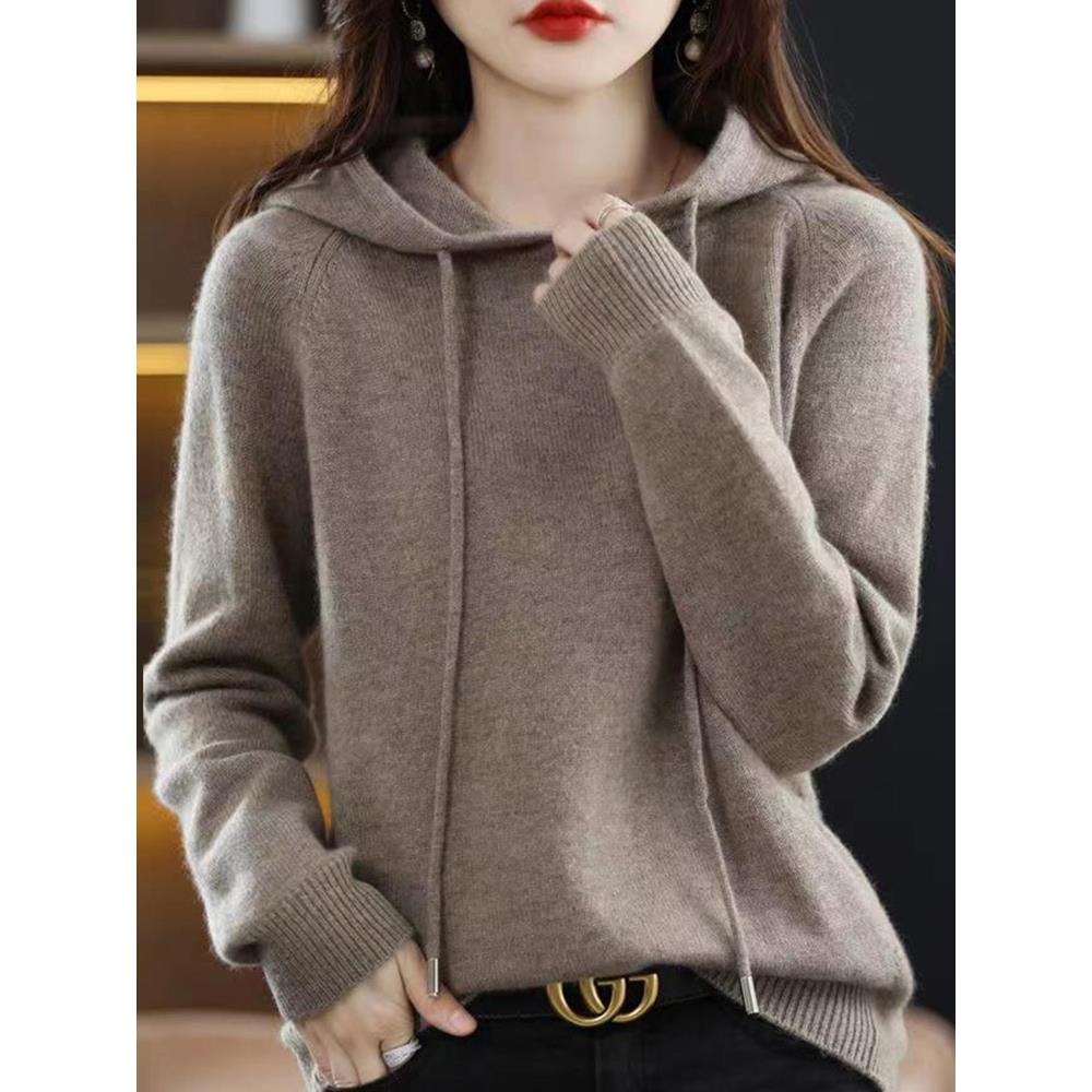 卫衣女2025新款爆款连帽针织衫秋冬打底衫上衣洋气休闲特大码毛衣