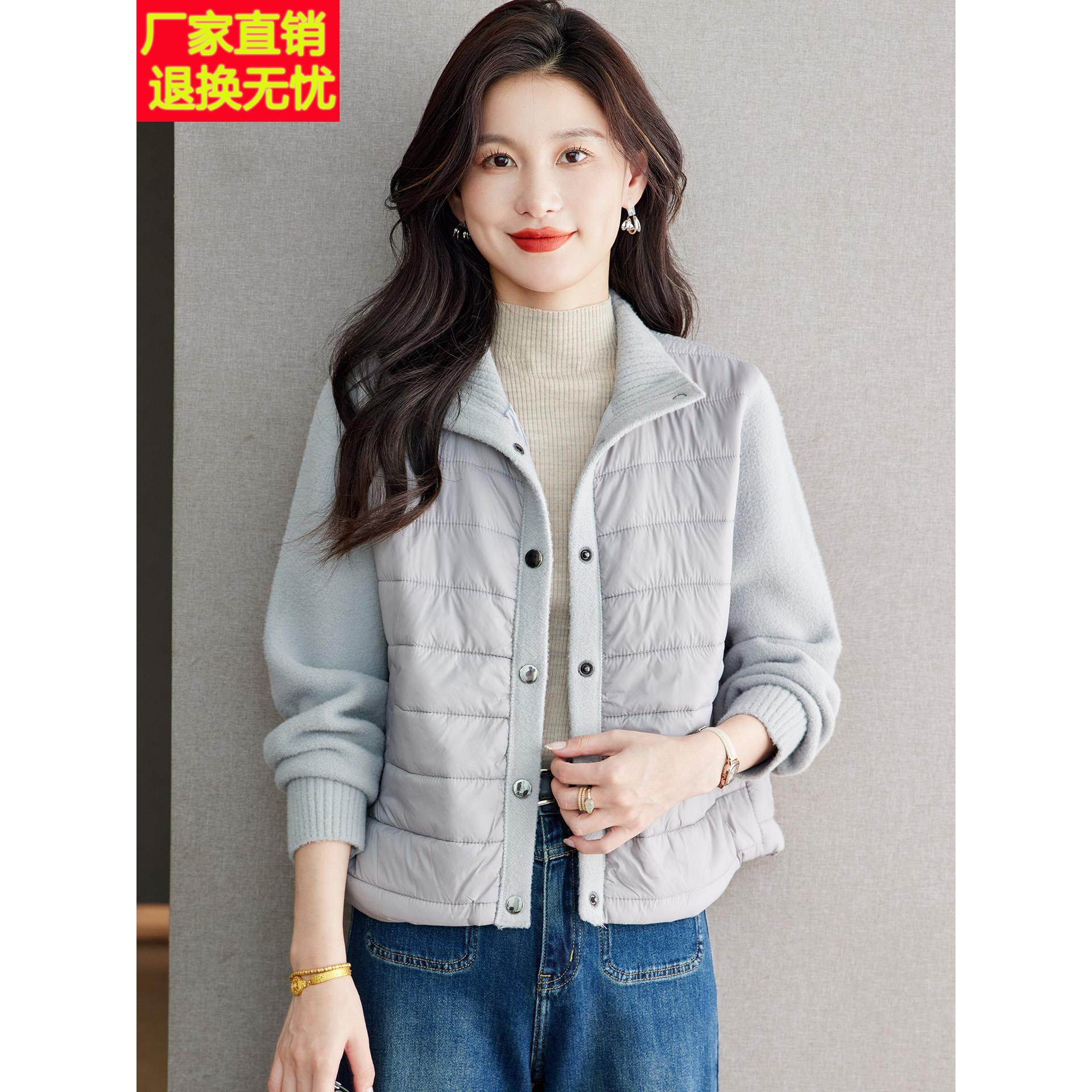 棉服女款2025秋冬季新款今年流行爆款厚拼接夹棉外套女短款开衫