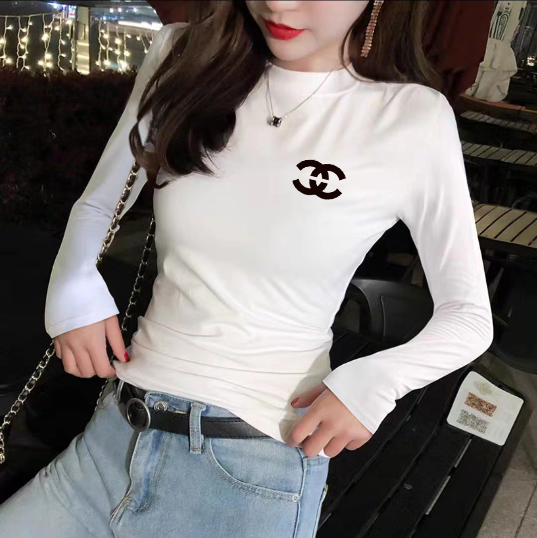 长袖修身薄款小半领纯棉女打底衫