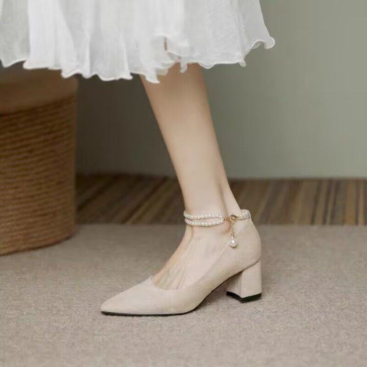 【万达撤柜】法式黑色高跟鞋女粗跟2026春季新款仙女风设计感小众