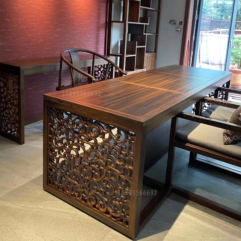 新中式实木书桌宋式美学古夷苏木现代黑檀书法办公室老板书房家具