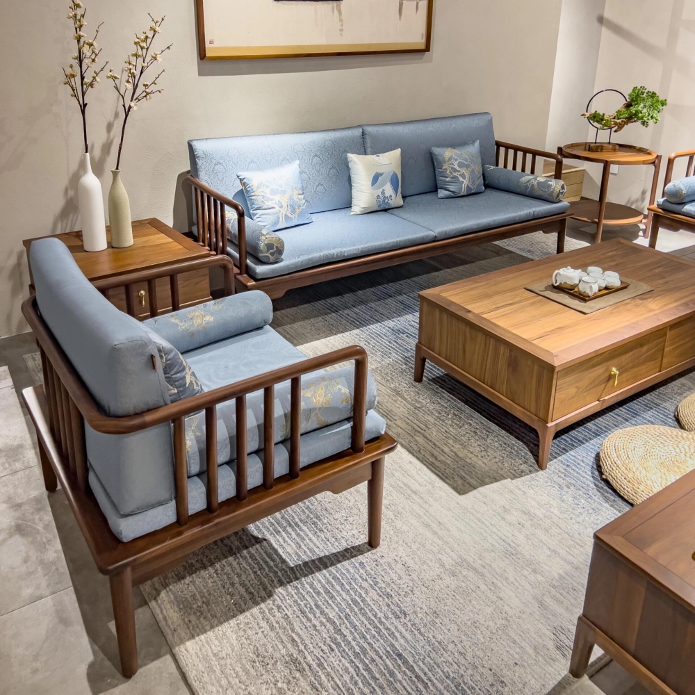 新中式北美黑胡桃木实木沙发组合宋氏美学客厅新款小户型禅意家具