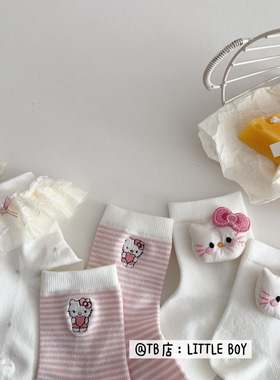 包邮-儿童袜子春夏女童纯棉薄款网眼中筒袜可爱立体布偶猫咪无骨