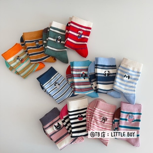 男女童袜子春秋季 ins风条纹运动男孩无骨中筒袜 纯棉儿童洋气韩版