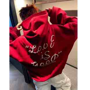 卫衣 常规款 黑色 酒红色 网络图 W89 M到3XL 高质量钉珠春季