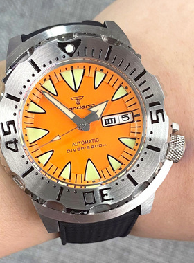 42mm防水橙色怪物潜水员男子机械手表NH36A双历机芯橙面