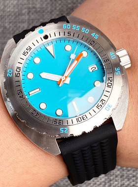 NH35潜水自动手表男士蒂芙尼蓝200米防水表橙色指针胶带蒂芬妮蓝