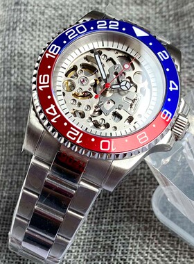 镂空机械男表 NH70 空心表盘红色秒针120clicks 潜水不锈钢腕表