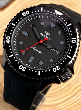 黑色SKX 3.8潜水机械手表男士腕表商务黑色日期日本NH36红色闪电