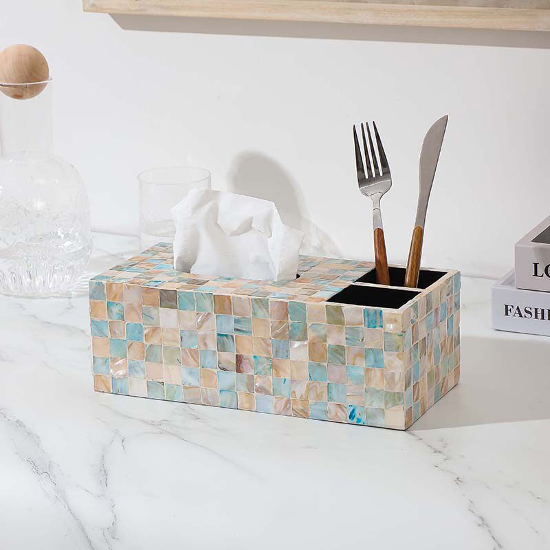 家用桌面彩贝壳纸巾盒多功能简约创意抽纸盒客厅茶几遥控器收纳盒