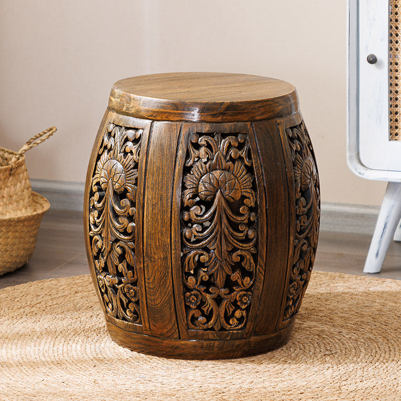泰国创意实木鼓凳家用客厅坐凳门口换鞋凳茶几矮凳花凳花架木墩凳,住宅家具,矮凳,淘宝优惠券,粉丝福利购,淘宝优惠卷