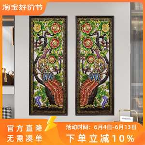 泰国孔雀雕花板实木雕东南亚风格家居装饰客厅玄关背景墙壁挂壁饰
