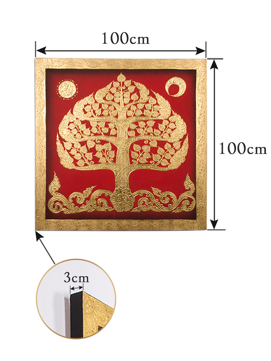 定制东南亚金箔画泰式玄关壁画客厅会所方形装饰画菩提树餐厅挂画图片