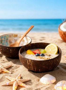 创意天然椰子贝壳碗家用早餐燕麦酸奶麦片沙拉甜品轻食木碗椰壳碗