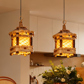 泰国实木竹编吊灯家用客厅餐厅东南亚风格 酒店会所复古氛围感灯饰