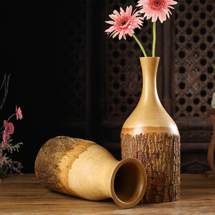 泰国干花花瓶家用轻奢高端奢华复古禅意客厅实木摆件家用木雕花瓶
