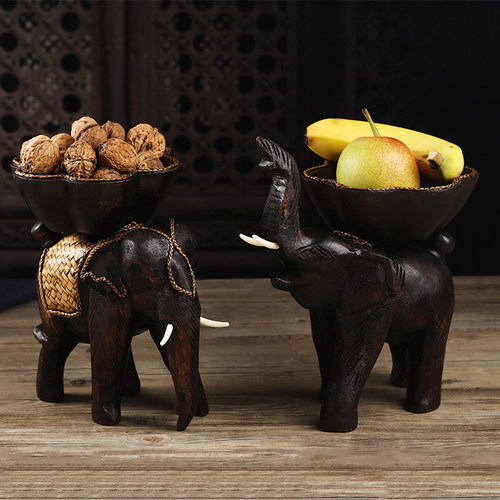 水果盘客厅餐厅实木雕刻大象