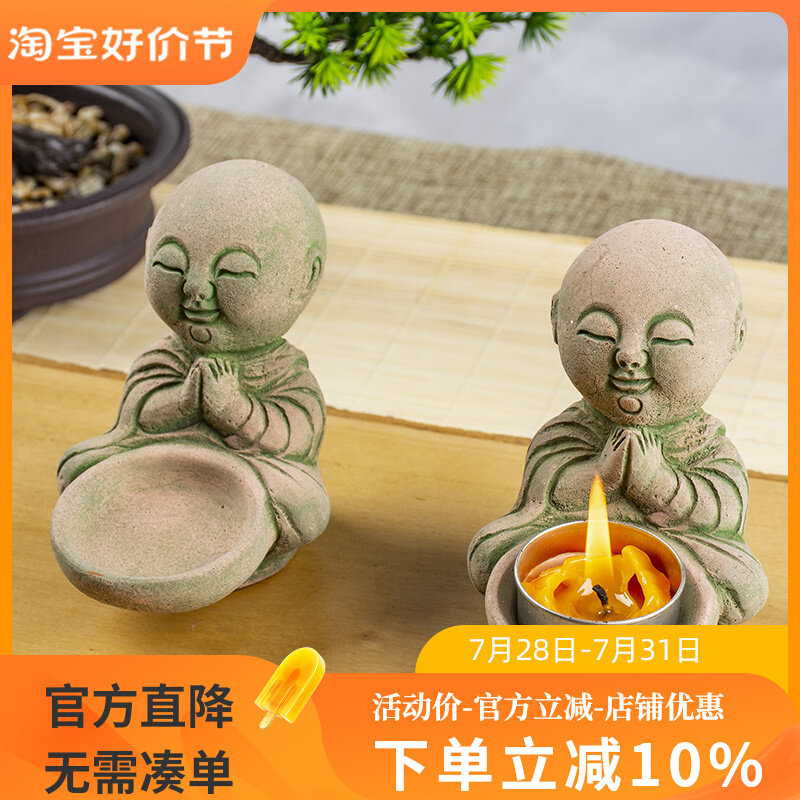 泰国工艺品复古砂岩烛台香薰蜡烛创意蜡台家居装饰品禅意佛像摆件