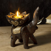 泰国实木大象烛台香薰蜡烛异域风情玄关复古装 饰餐桌氛围创意摆件