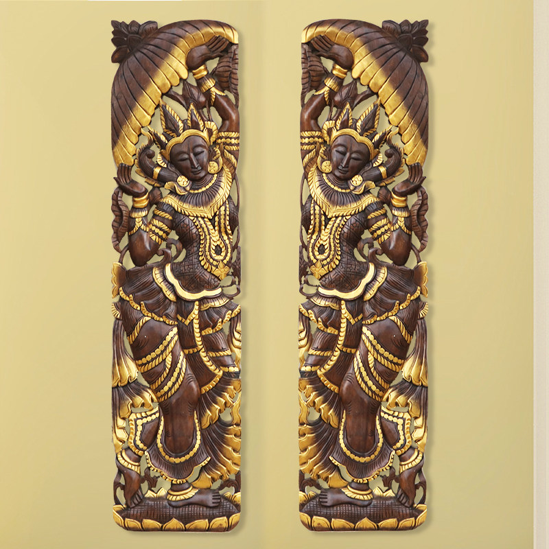 泰国进口柚木雕花板 东南亚风格大型人物木雕壁饰客厅电视背景墙