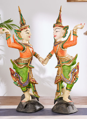 泰国木质人物舞蹈神像客厅桌面