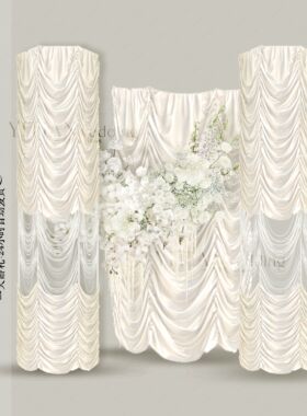 B084白色褶皱布缦婚礼剧场风布缦素材香槟白绿布艺素材PSD分层