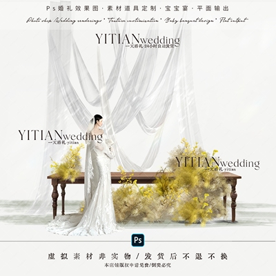 a274毛绒柔丽丝花艺美陈婚礼橱窗纱幔婚礼效果图psd文件韩式泰式