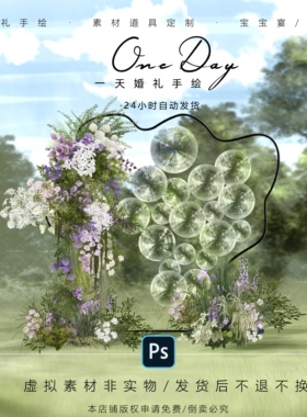 C043绿紫色户外合影区亚克力婚礼效果图ps文件幻镜镜面婚礼亚克力