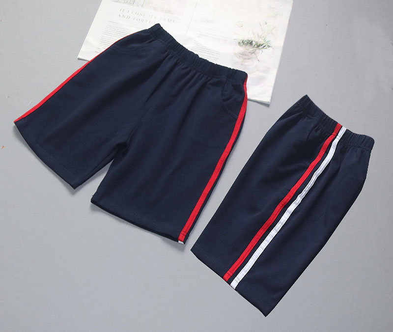 校服深蓝色宽松红白校裤子