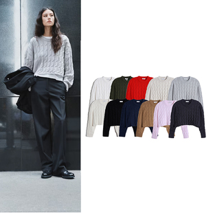 加拿大红牌 羊毛圆领扭花短装针织毛衣25031312