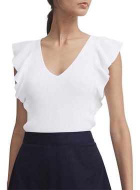 澳洲时尚 WITCHERY 圆领薄垫肩女款修身荷叶边短袖针织衫22081106