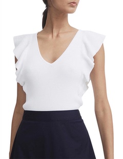 澳洲时尚 WITCHERY 圆领薄垫肩女款修身荷叶边短袖针织衫22081106