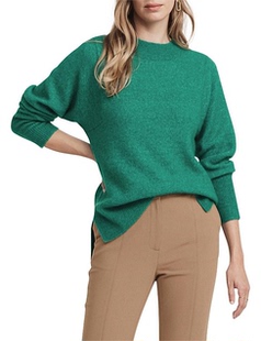 WITCHERY羊毛混纺圆领宽松女款开叉毛衣针织衫22101304